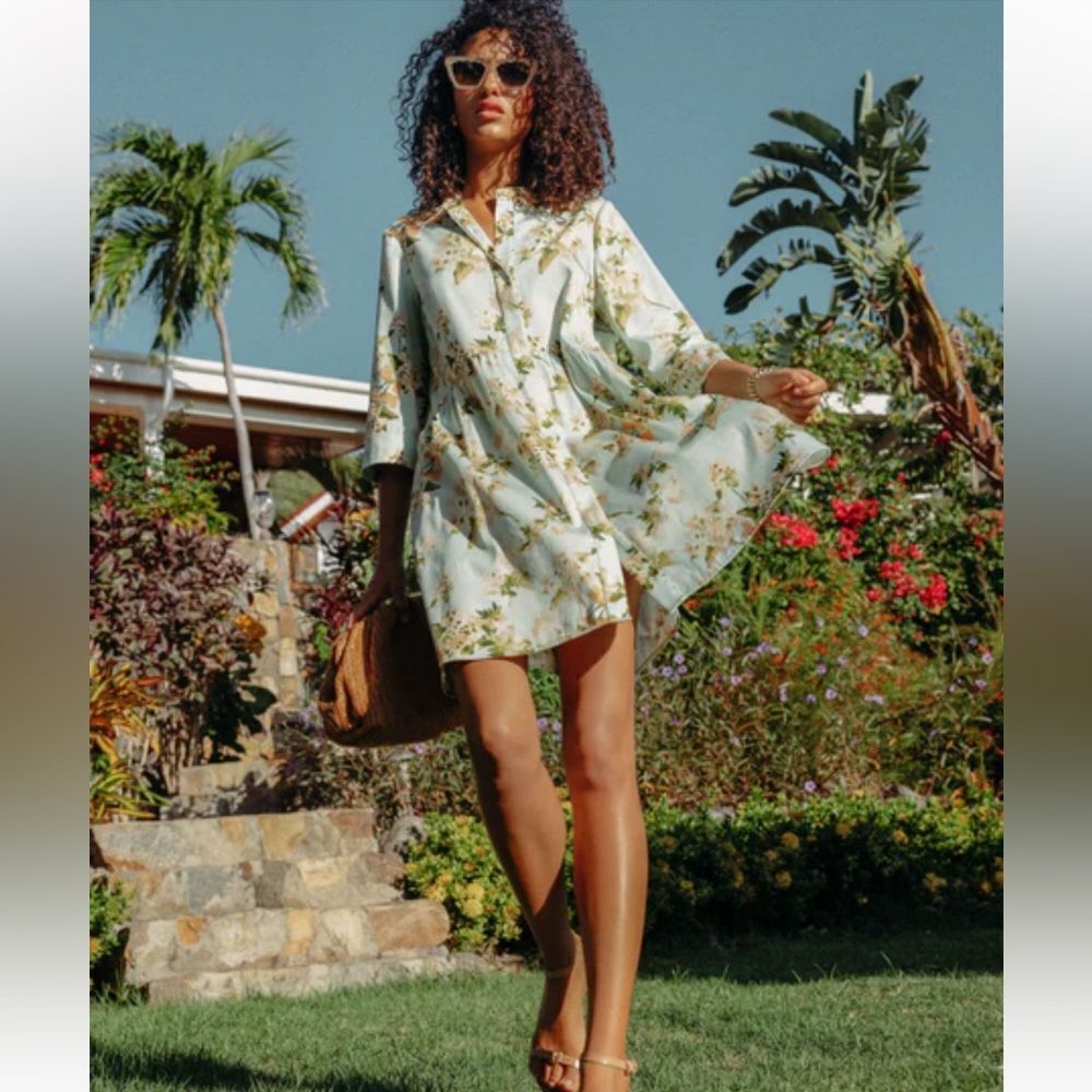 Tuckernuck Aqua Watercolor Royal Shirt Dress